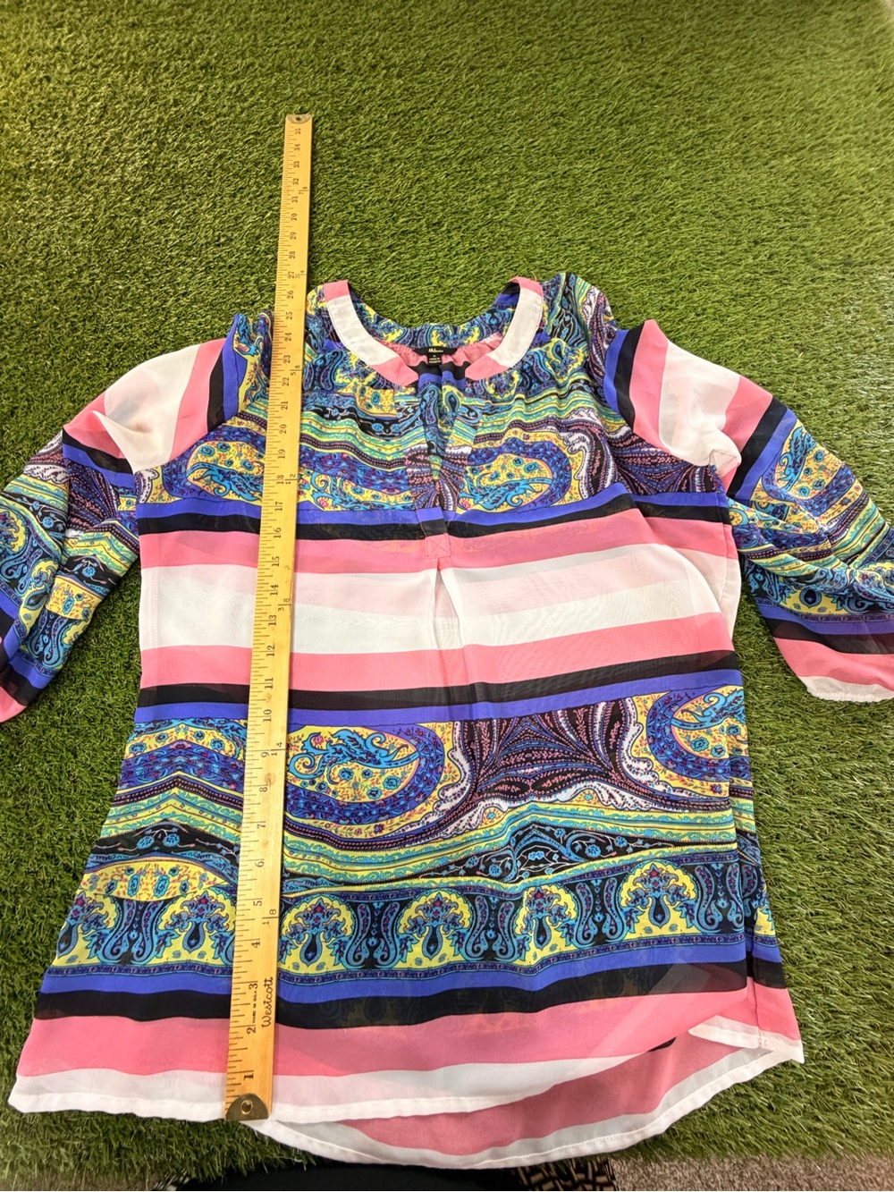 Colorful Paisley & Stripe Girls' Top - Pink, Blue, Green